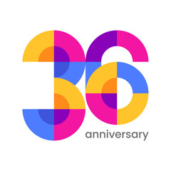 logo 36th years anniversary celebration with colorful design, Modern geometric style. 
