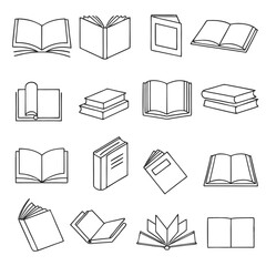 Book icons set in thin line style, isolated on white background, vector illustration.