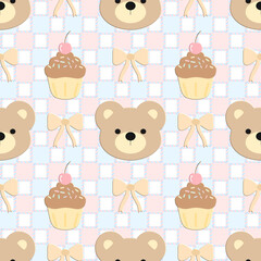 seamless background with cupcakes and bears