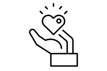 A collection of minimalist business and finance line icons in black outline style. This vector set includes icons of handshakes, giving and receiving money, charity donations, holding coins, financial