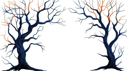 Obraz premium Pixel Art of Two Large Trees with Intricate Branch Patterns on White Background