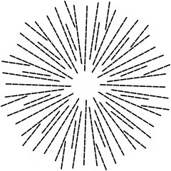 Obraz premium Radiating dotted lines forming a circular starburst pattern on a white background. Minimalist abstract design ideal for backgrounds, digital art, motion graphics