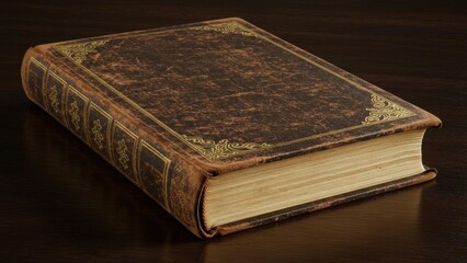 Obraz premium Antique-style book with brown leather & gold accents