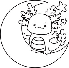 Outline of Illustration of cute axolotl activities icon.
Lineart of Funny pink axolotl in daily routine stickers.
