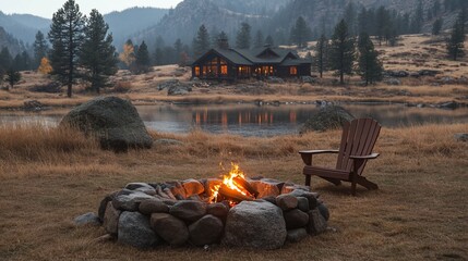 Tranquil Lakeside Cabin with Cozy Campfire