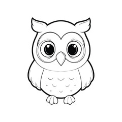 Adorable cartoon owl illustration in black outline perfect for coloring and childrens projects