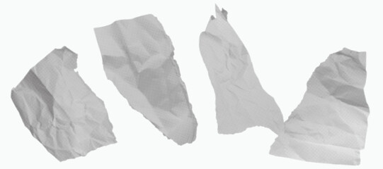 Vector illustration of halftone paper scraps. Abstract paper sheets for design and scrapbooking. Crumpled paper with torn edges. Set of illustrations. Retro comic effects with a featuring dots.