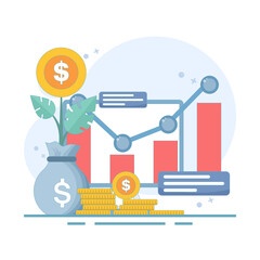 growing economic and financial concept. Increasing income, increasing business income or profit, increasing investment income, investment profit, income and bonus. flat design illustration.