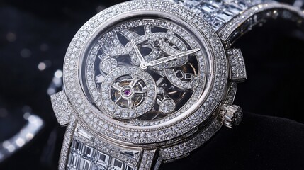 Exquisite Diamond-Encrusted Skeleton Watch