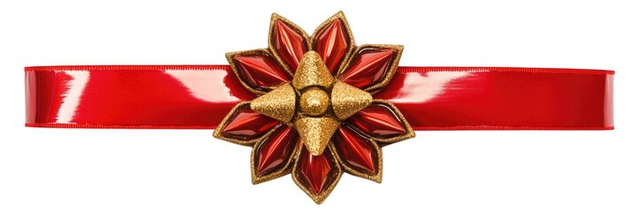 Red ribbon with gold-toned gift bow