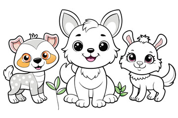 Three Adorable Cartoon Puppies Together Illustration