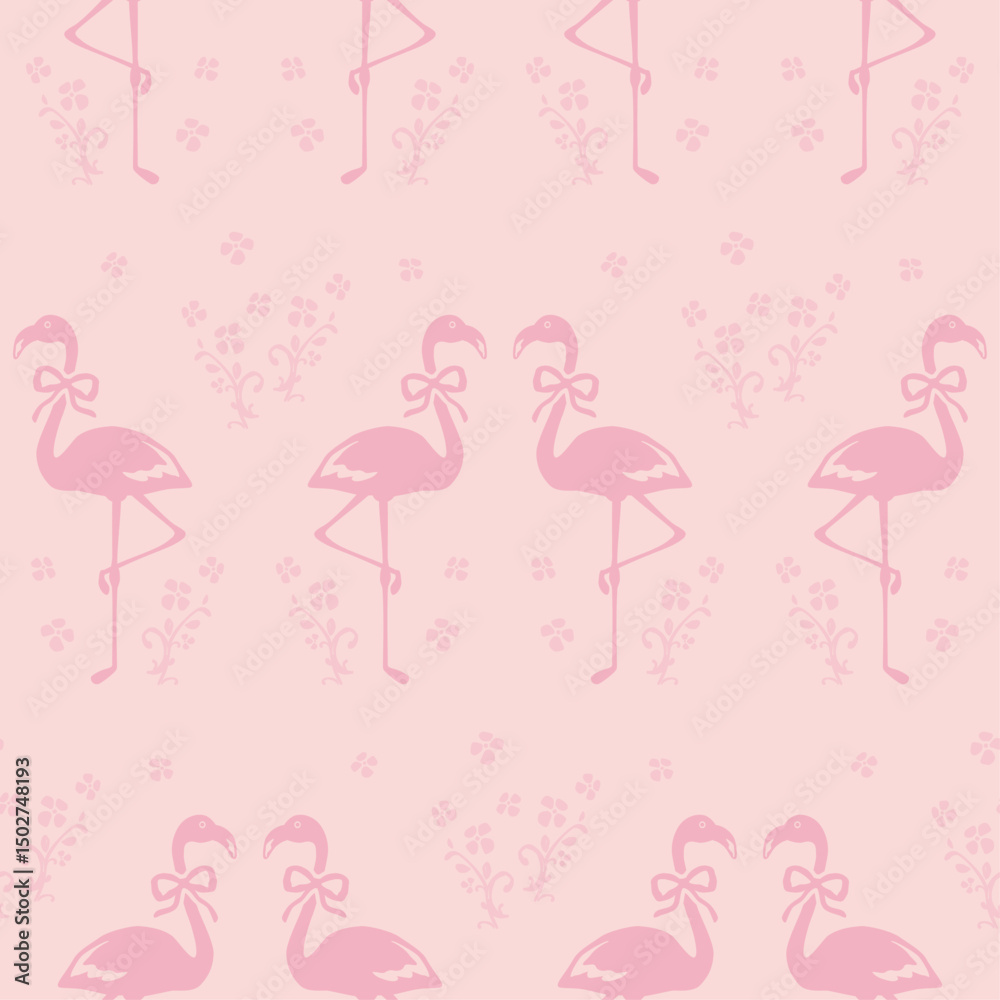 Canvas Prints seamless pattern of elegant pink flamingo with ribbon