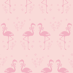 Seamless pattern of elegant pink flamingo with ribbon