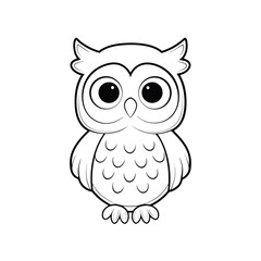 Cute line art illustration of a wise and adorable cartoon owl with big eyes