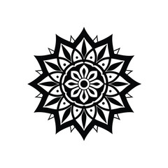 Elegant black and white mandala design with intricate floral and geometric patterns