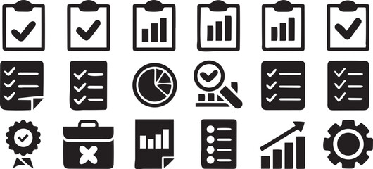 Business Audit and Finance Icons Minimal Stroke Vector Collection