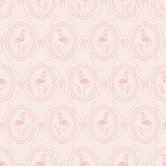 Seamless pattern of elegant pink flamingo with ribbon
