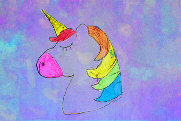Thun unicorn with rainbow colors on a purple background