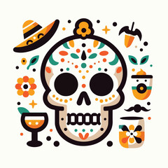 skull vector image with flowers
