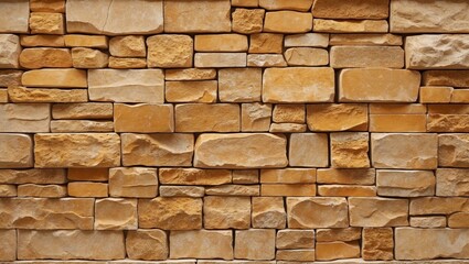 Obraz premium Wall of stacked brown stones. Suitable for architecture, landscaping, natural patterns, background textures, construction concepts, and outdoor design projects.