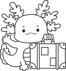 Outline of Illustration of cute axolotl activities icon.
Lineart of Funny pink axolotl in daily routine stickers.
