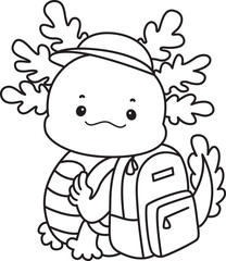 Outline of Illustration of cute axolotl activities icon.
Lineart of Funny pink axolotl in daily routine stickers.
