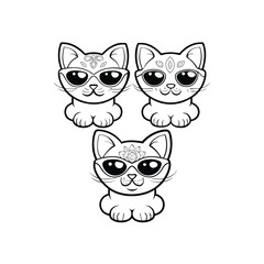 Adorable cartoon cats wearing sunglasses and decorative embellishments on a white background