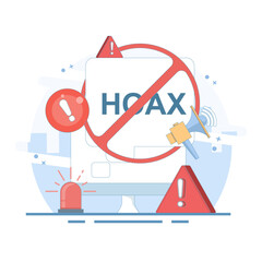 fake news concept, fake information in online news, stop the spread of fake news. Junk news content, Disinformation in newspapers. Stop misinformation on the internet and media. flat illustration.