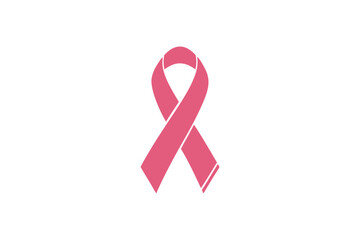 pink ribbon, breast cancer awareness symbol or sign, isolated on white, vector icon illustration