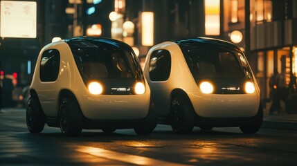 Fototapeta premium Futuristic Electric Cars Driving at Night in City