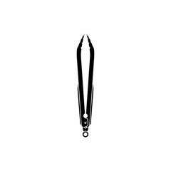 Stainless steel locking tongs vector illustration in black fill silhouette icon styles. Ideal for kitchen, BBQ, cooking tools, utensil icons, and editable EPS design use.
