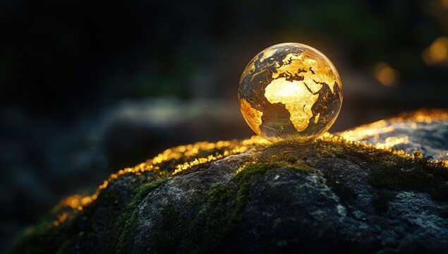 Illuminated Earth on a rock