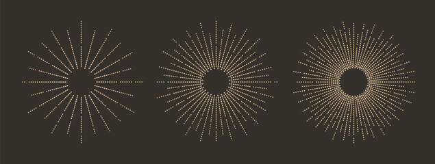 Bohemian sunburst, starburst, firework design. Abstract magic modern boho sun, star frame. Vector sparkle rays, flashes © Purrga