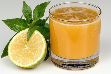 Refreshing Lime Juice with Basil in Glass