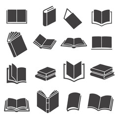 Book icons set, isolated on white background, vector illustration.