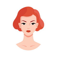 Young redhair woman with short haircut in 80s style. People avatar, portrait. Avatar of young girl for social networks, profile, beauty salon design, hairdresser. Flat vector illustration isolated