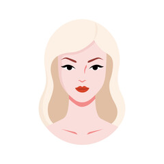 Young woman with blonde hair avatar. Female face, girl portrait for user profile. Portrait of beautiful girl. Avatar for social networks. Fashion and beauty. Flat isolated vector illustration