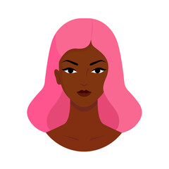 Beautiful black woman. Young african american. Black woman portrait, avatar. Logo beauty women silhouette with pink hair style. International Women's Day. Movement for equality, freedom, justice