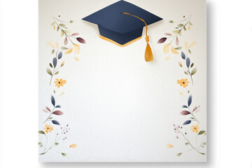 Top-Down View of Floral-Adorned Graduation Cap on Textured White Paper, Soft Pastel Palette in Elegant Minimal Design for Mobile-First Applications.