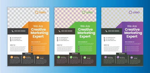 a bundle of 3 templates Business flyer design, in blue color, and modern design,marketing,businessproposal, promotion, advertise, publication and editable vector template design.