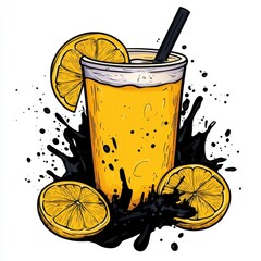 Refreshing Orange Juice Illustration with Black Splash