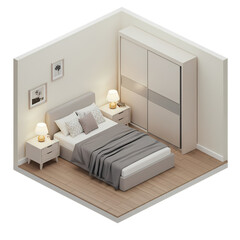 Modern Bedroom Design: 3D Isometric Rendering