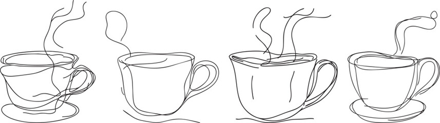Coffee Cups One Line Art, Vector Illustration