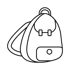 School backpack with front pocket and buckle strap vector icon illustration for education travel luggage student gear and storage item.