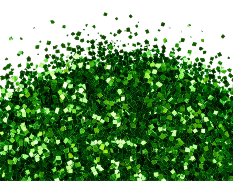 Clustered green glitter confetti explosion with bokeh sparkles party celebration element isolated PNG