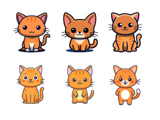 Cute Orange Cat Cartoon Vector Set – Playful Kawaii Kitty Icons in Various Poses and Expressions for Pet, Kids, and Animal-Themed Designs