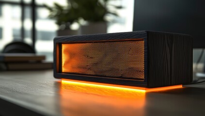 Wooden speaker with orange LED light