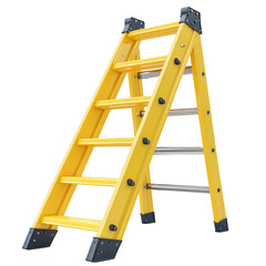 A yellow folding step ladder isolated on transparent background