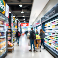 Abstract Blurred Supermarket Scene Inside a Modern Department Store