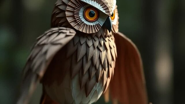 Origami animal, Origami Owl on a Tree Branch at Dusk.